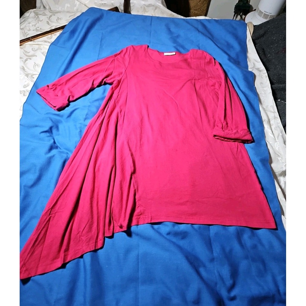 Bryn Walker Asymmetrical Tunic Dress Long Lagenlook Fuchsia Pacific Cotton XL